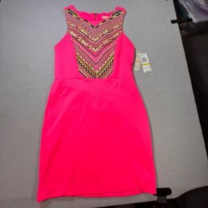 GB Hot Pink Sleeveless Embroidered Tribal‎ Mini Dress - Size M NWT